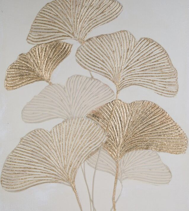 Obraz ręcznie malowany liście ginkgo biloba złoty 80 X 100 cm – wprowadza harmonię