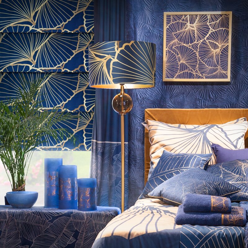 Obraz ręcznie malowany MUSA granatowo-złoty 53X53 cm – wzbogaca wnętrze artystycznie