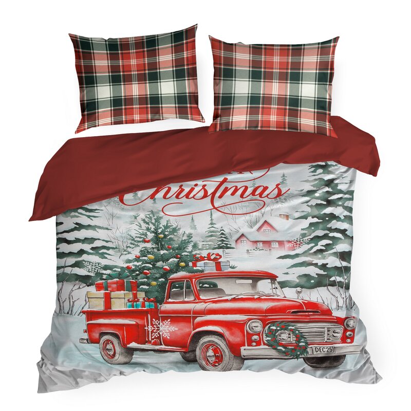 Pościel świąteczna Xmas czerwona 160 x 200 cm – 100% bawełna