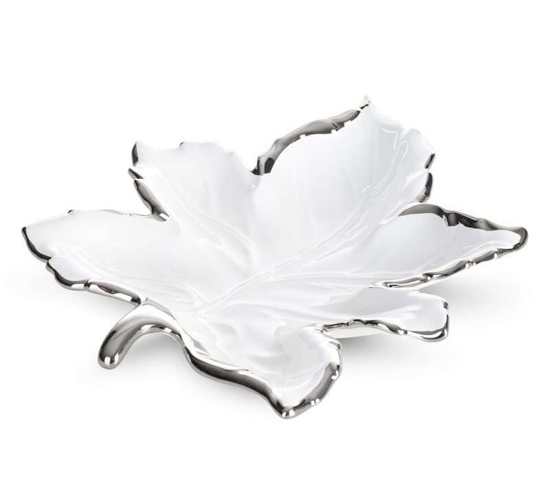 Patera ceramiczna Abbi w kształcie liścia biała 28 X 30 X 5 CM – do salonu i przedpokoju