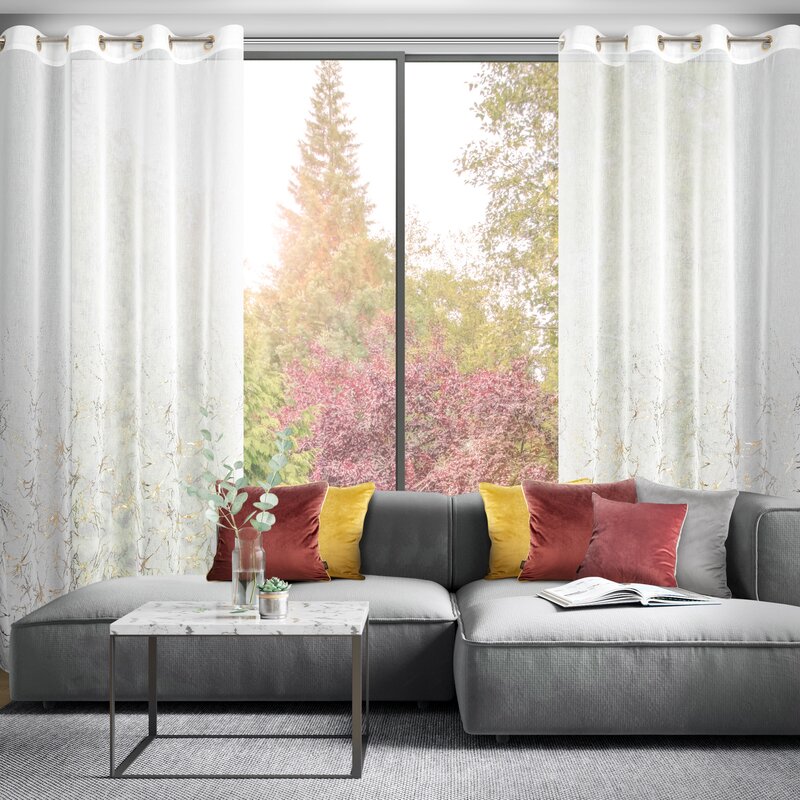 Zasłona gotowa biała 140 x 250 cm – z błyszczącym nadrukiem