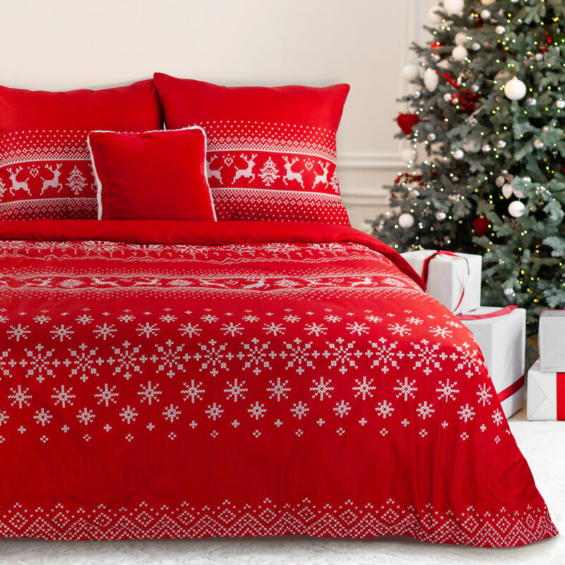 KOMPLET POŚCIELI ŚWIATECZNEJ NOEL02 140 X 200 CM CZERWONY