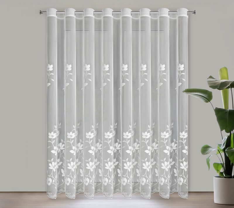 Firana gotowa haft biała 350 x 250 cm – rozjaśnia wnętrze