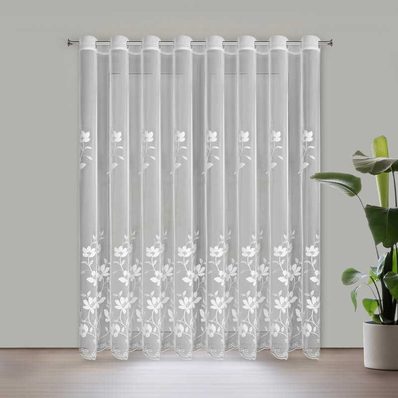 Firana gotowa haft biała 350 x 250 cm – rozjaśnia wnętrze
