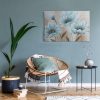 Obraz ręcznie malowany z kwiatami błękitny 90 X 60 CM – wprowadza spokój