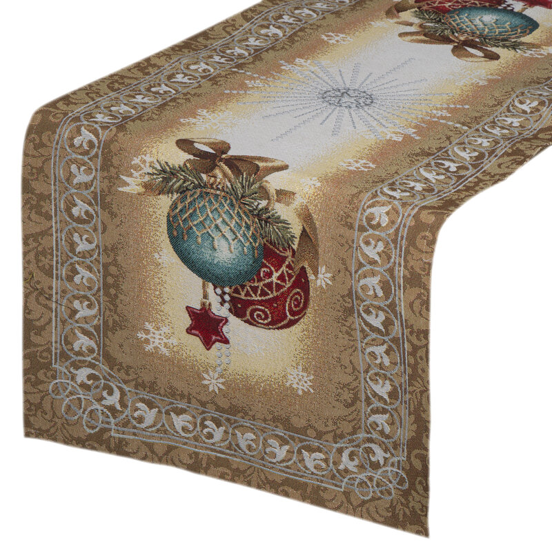 Obrus gobelinowy świąteczny złoty 40x100 cm – odporny na plamy