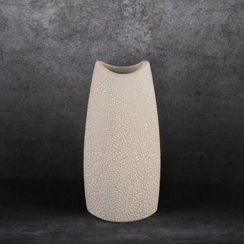 Wazon ceramiczny RISO kremowy 12 x 7 x 26 cm – na suszone kwiaty