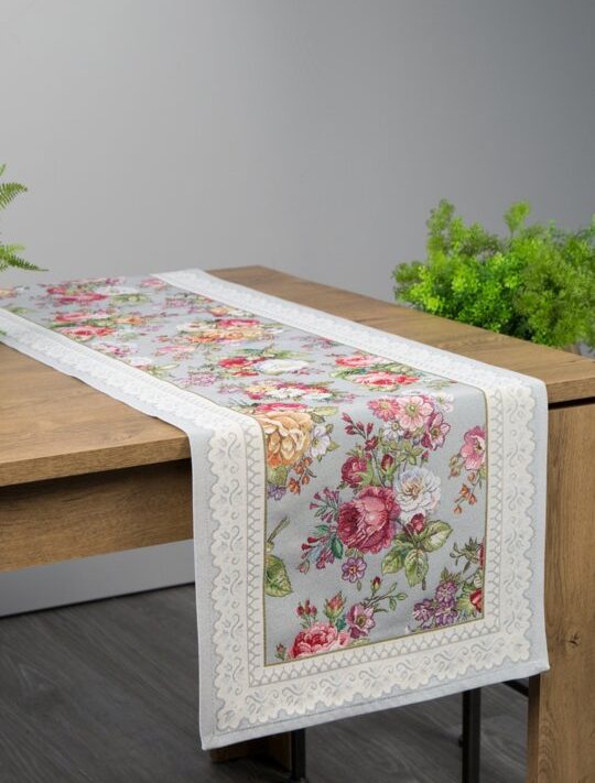 Gobelinowy bieżnik GOB/CHO/1175 popielaty 45x140 cm – ozdoba stołu