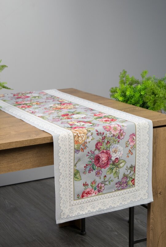 Gobelinowy bieżnik GOB/CHO/1175 popielaty 45x140 cm – ozdoba stołu