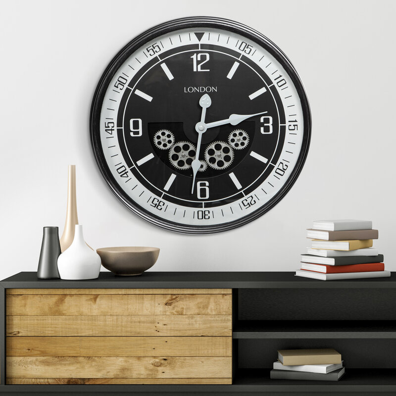 Zegar ścienny czarny 59 x 11 cm – industrialny akcent