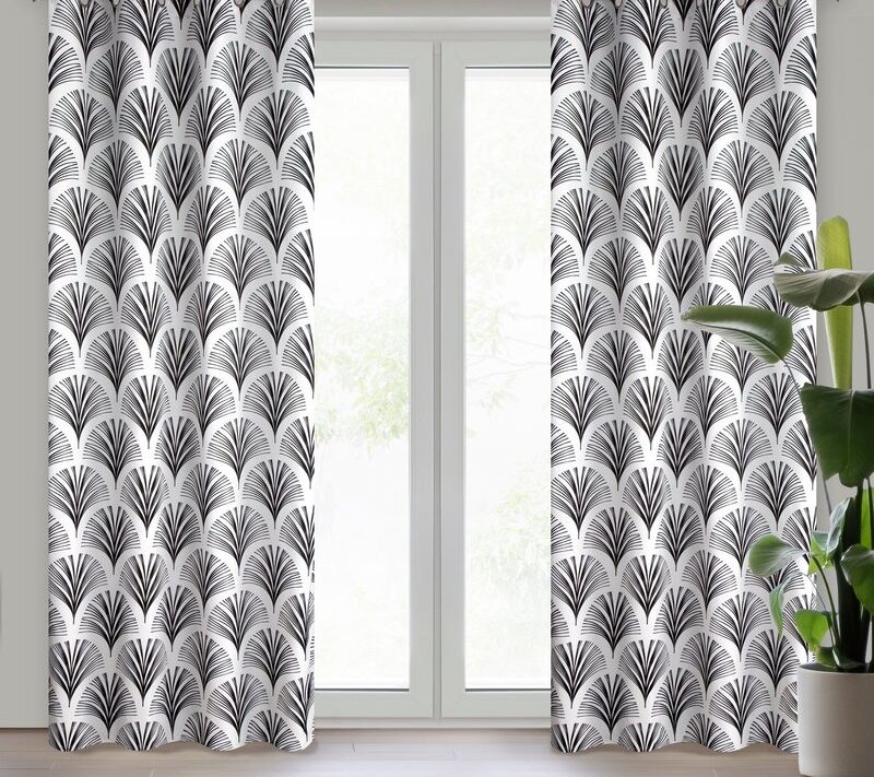 Zasłona gotowa KARIN biała 140 X 250 CM – z geometrycznym wzorem Art Deco