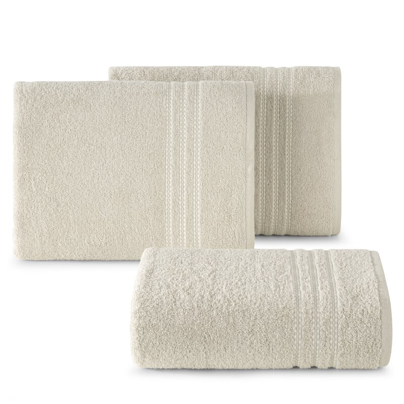 Ręcznik kąpielowy 50X90 cm bawełniany kolor beżowy z ozdobną bordiurą 480 g/m2 SEBA – miękki i chłonny