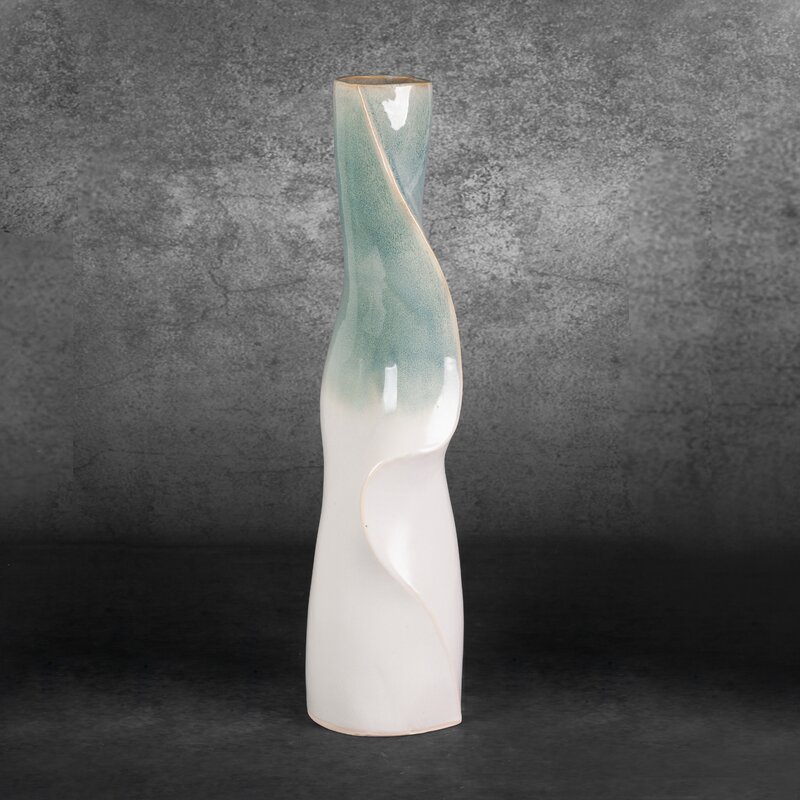 Wazon ceramiczny Liana kremowy 14 x 13 x 47 cm – na susze i kwiaty