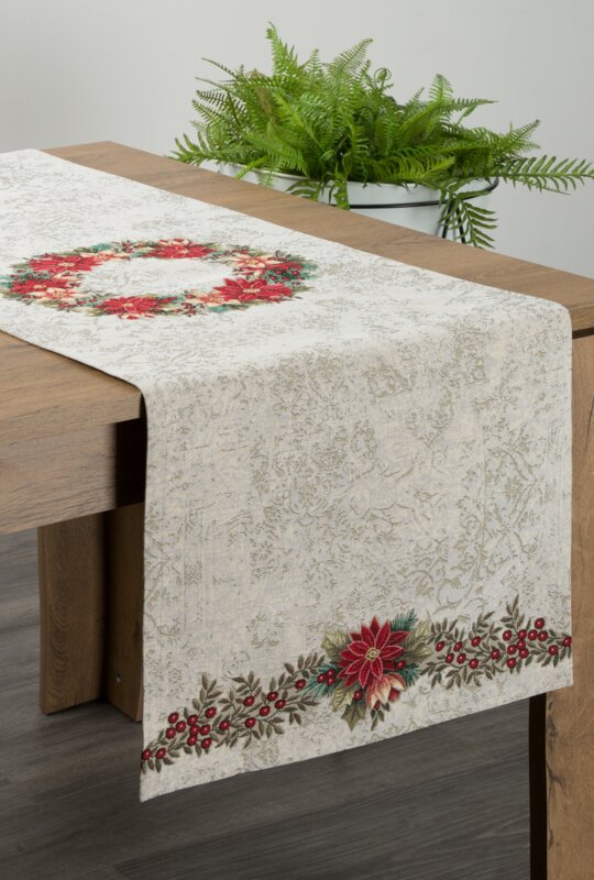 Obrus gobelinowy świąteczny naturalny 45x140 cm – trwały i łatwy w czyszczeniu