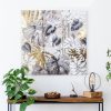 Obraz ręcznie malowany tropikalne liście beżowy 100 X 100 CM – wniesie egzotykę