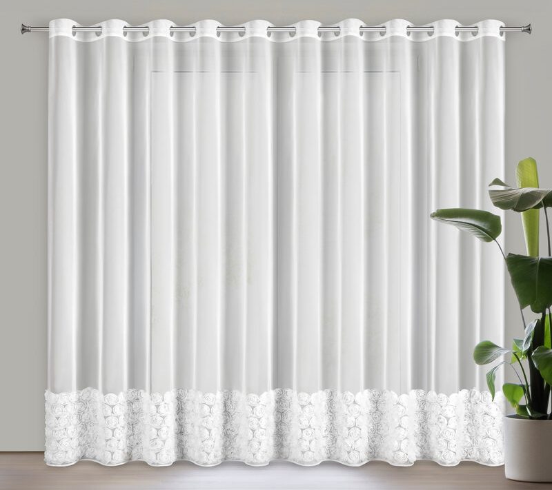 Zasłona gotowa Roses 3 Eva Minge biała 350 X 250 cm – z delikatnym wzorem