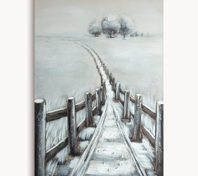 Obraz ręcznie malowany Pejzaż zimowy szary 80 X 120 CM – wprowadzający spokój