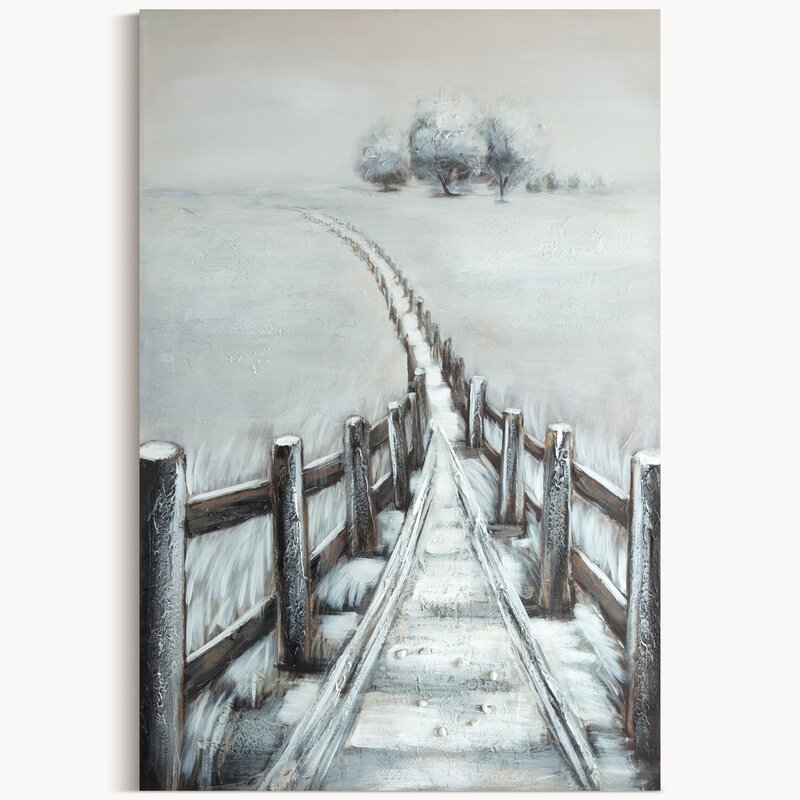 Obraz ręcznie malowany Pejzaż zimowy szary 80 X 120 CM – wprowadzający spokój