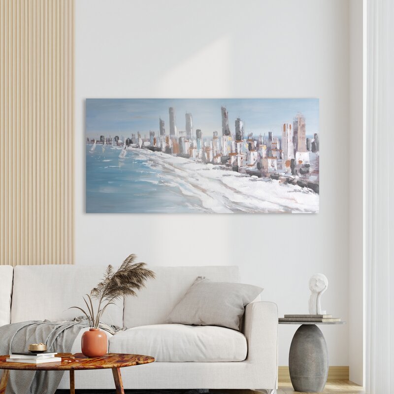Obraz ręcznie malowany Niebieski 140 X 70 cm – dodaje świeżości