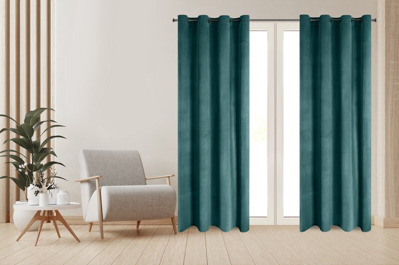Zasłona gotowa Darla ciemnoturkusowa 140 x 250 cm – zaciemniająca welwetowa
