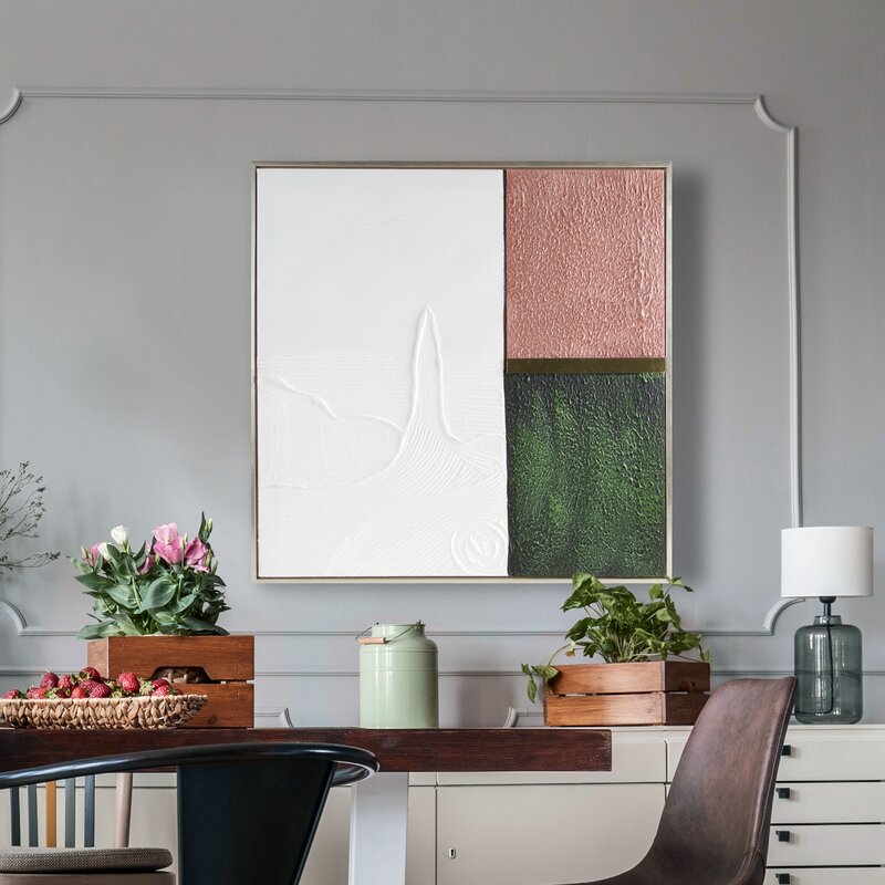 Obraz ręcznie malowany Abstrakcyjny geometryczny biały 80 X 80 CM – świeży akcent wnętrza
