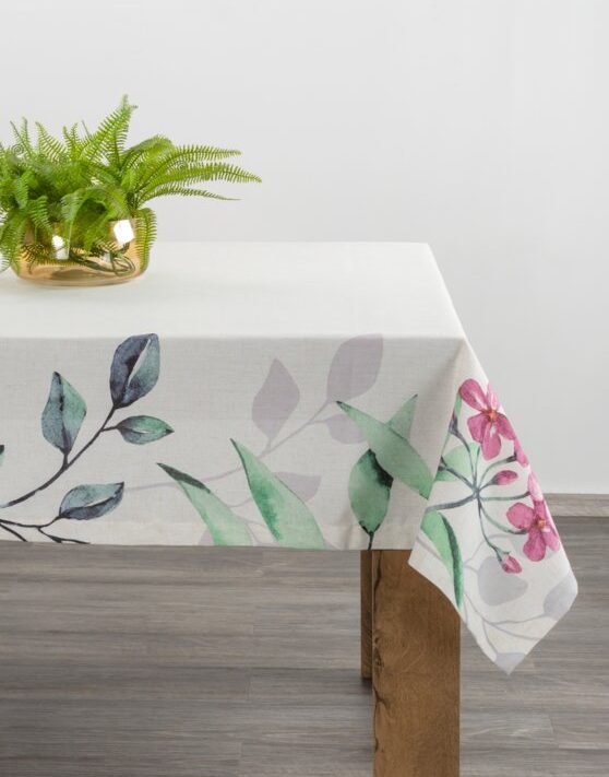 Obrus z nadrukiem biały 140 x 280 cm – doda lekkości stołowi