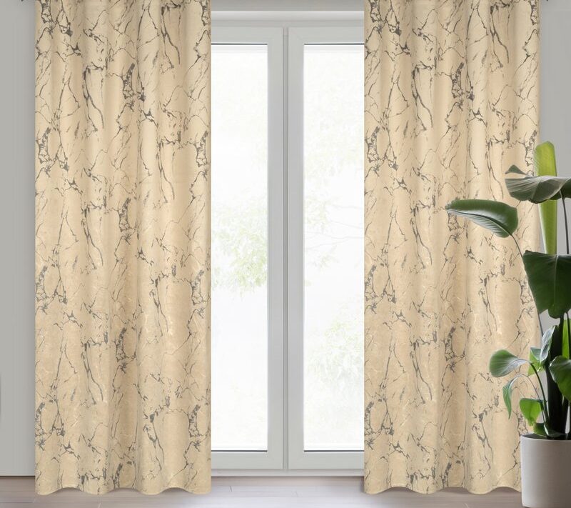 Zasłona welwetowa WERA kremowa 140 X 250 cm – z marmurowym wzorem