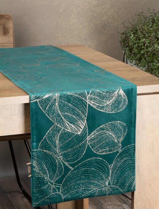 Obrus błyszczący ciemnoturkusowy 35 x 220 cm – doda blasku stołowi