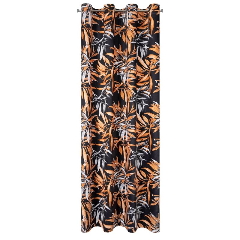 Zasłona gotowa Zoja czarna 140 X 250 cm – welwet z botanicznym wzorem