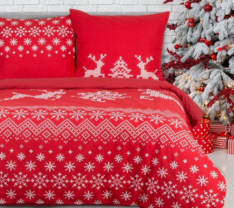 Komplet pościeli z mikrowłókna Bożonarodzeniowa NOEL2 czerwona 220X200 – miękka i ciepła