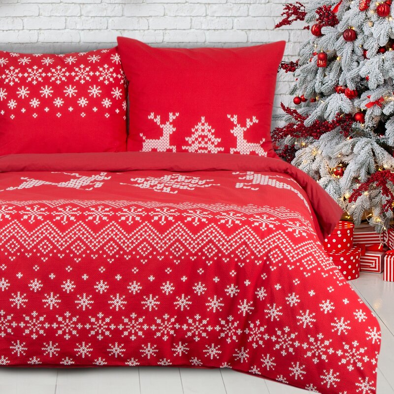 Komplet pościeli z mikrowłókna Bożonarodzeniowa NOEL2 czerwona 220X200 – miękka i ciepła