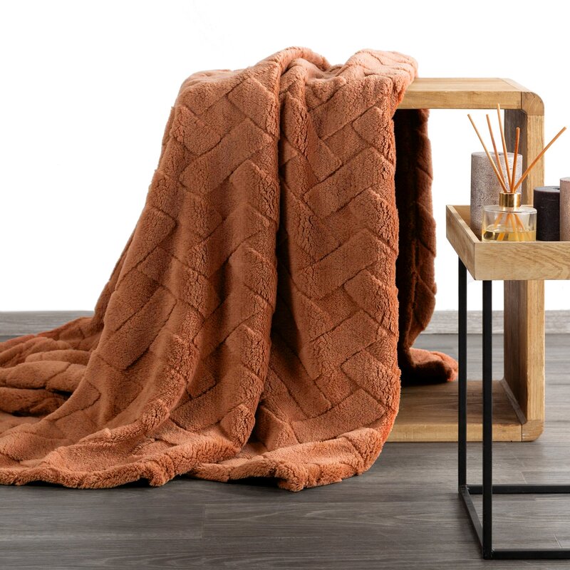 Koc D91 CARO ceglasty 70 X 160 CM – miękki i puszysty mikroflano