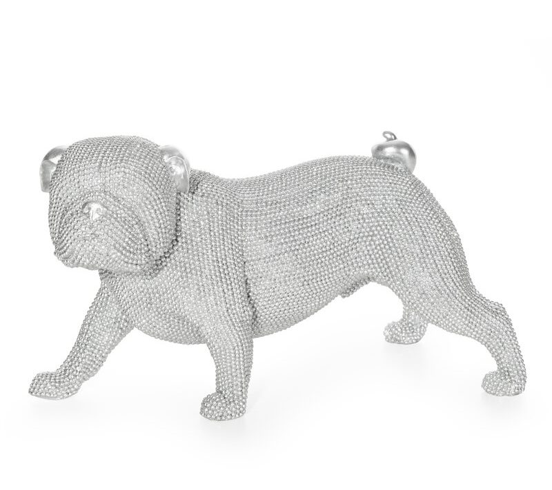 Figurka ceramiczna buldog srebrny 28 x 14 x 17 cm – dodaje blasku wnętrzu