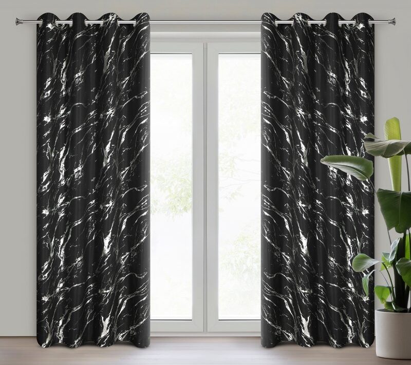 Zasłona gotowa LANI czarna 140 X 250 CM – modny wzór marmuru