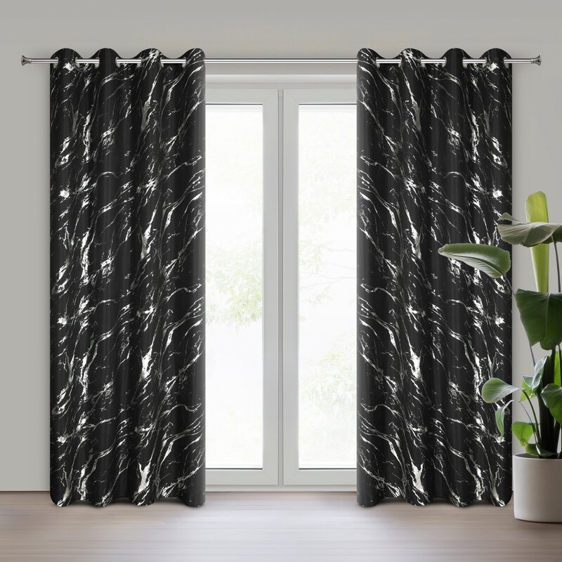 Zasłona gotowa LANI czarna 140 X 250 CM – modny wzór marmuru