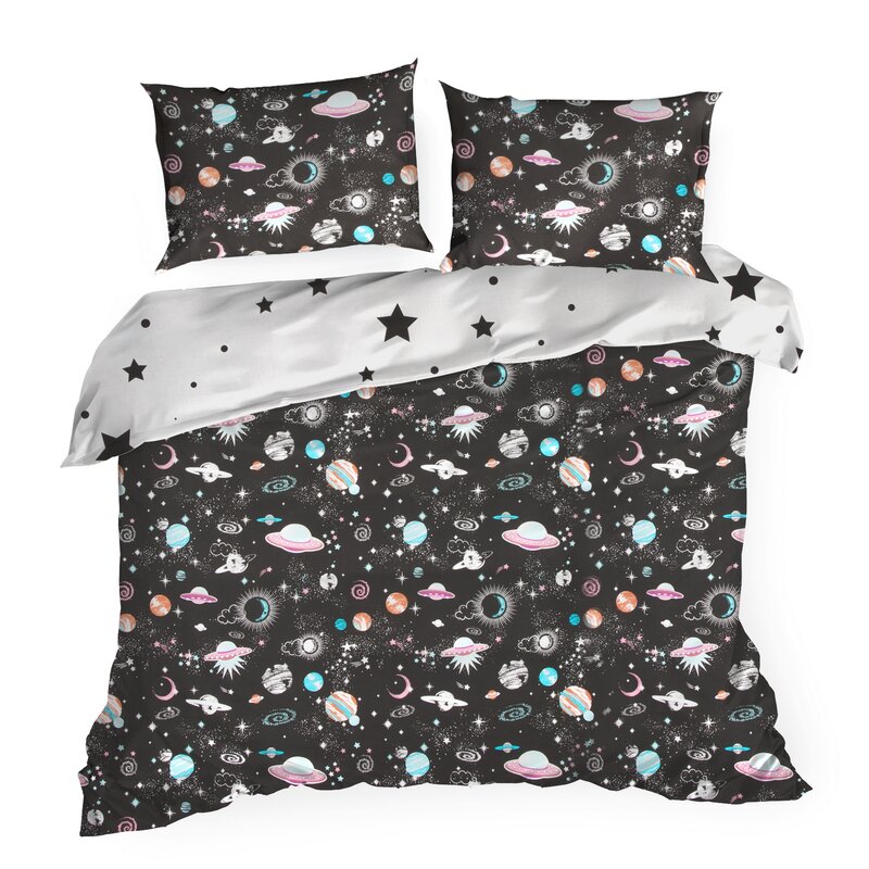 Pościel bawełniana D91 KID 10 czarna 160 X 200 cm – z motywem kosmosu