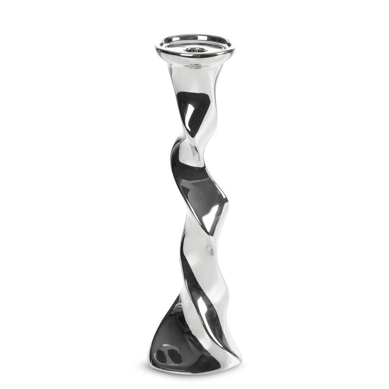Świecznik ceramiczny spiralny srebrny 12 x 39 cm – doda blasku wnętrzu