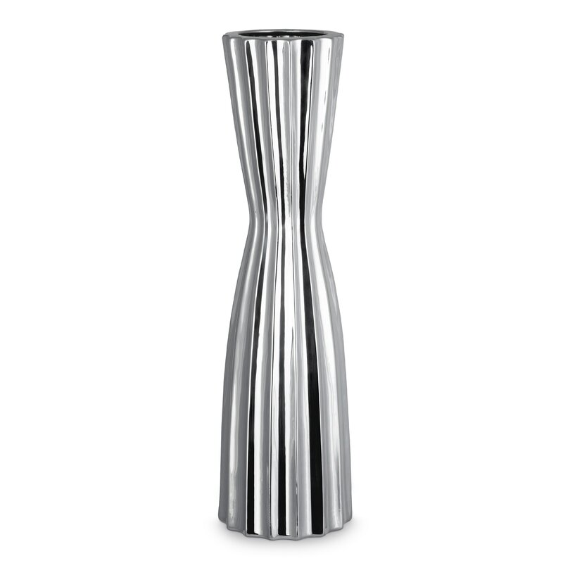 Wazon ceramiczny Leila srebrny 17 x 17 x 58 cm – na susze i kwiaty