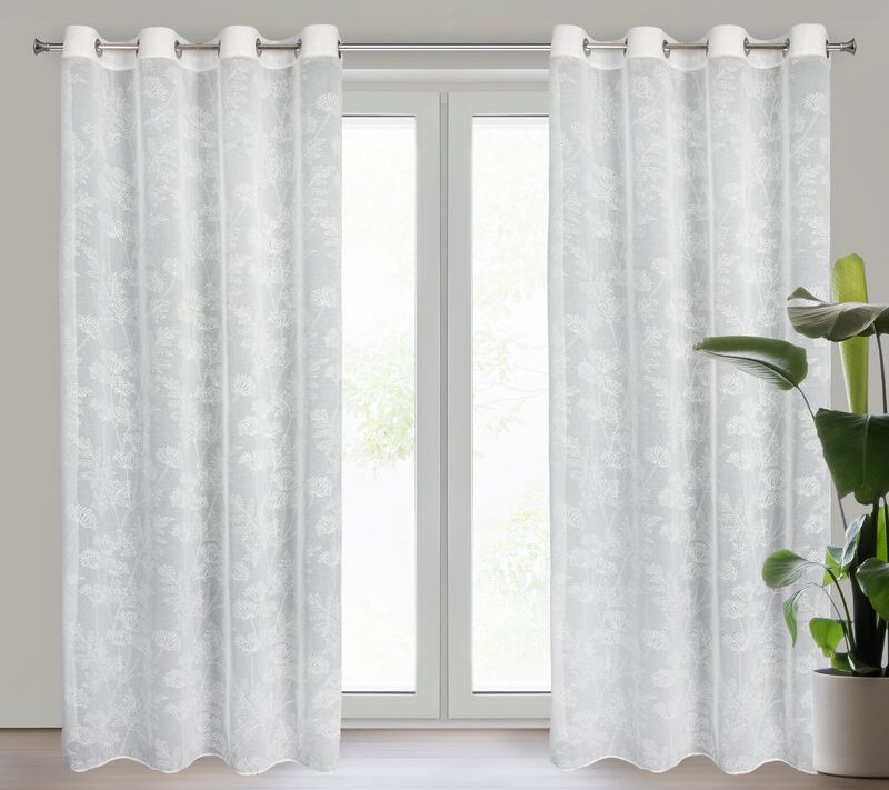 Firana gotowa Poli z kwiatowym wzorem biała 140 X 250 CM – rozświetla wnętrze