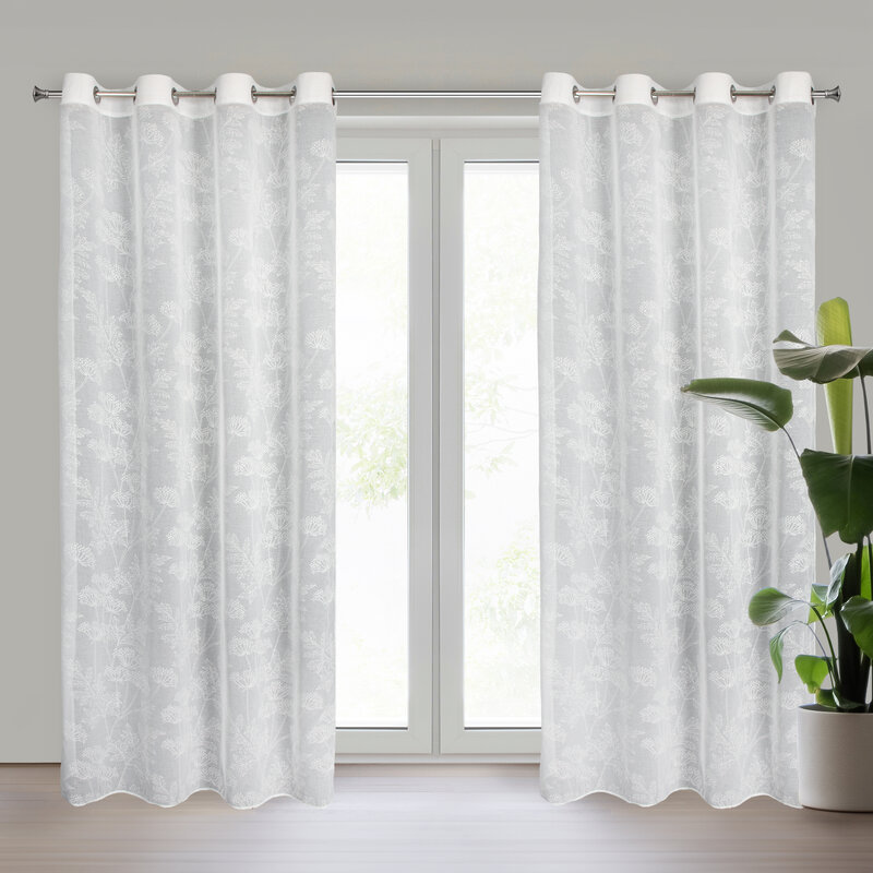 Firana gotowa Poli z kwiatowym wzorem biała 140 X 250 CM – rozświetla wnętrze