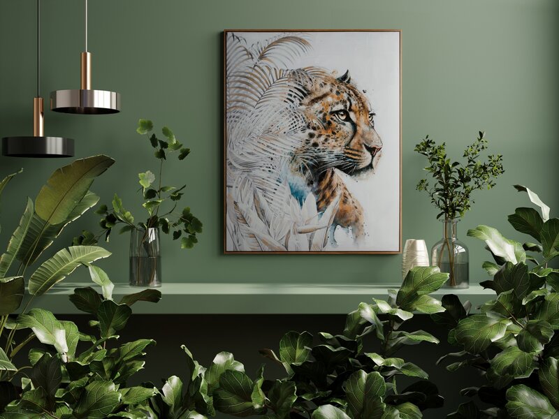 Obraz ręcznie malowany Motyw Zwierzęcy beżowy 80 X 100 CM – z nutą egzotyki