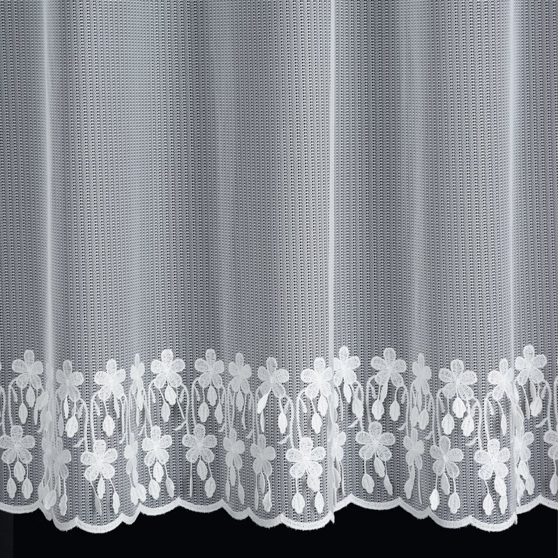 Firana gotowa Sadie biała 300 x 150 cm – zdobiona koronką