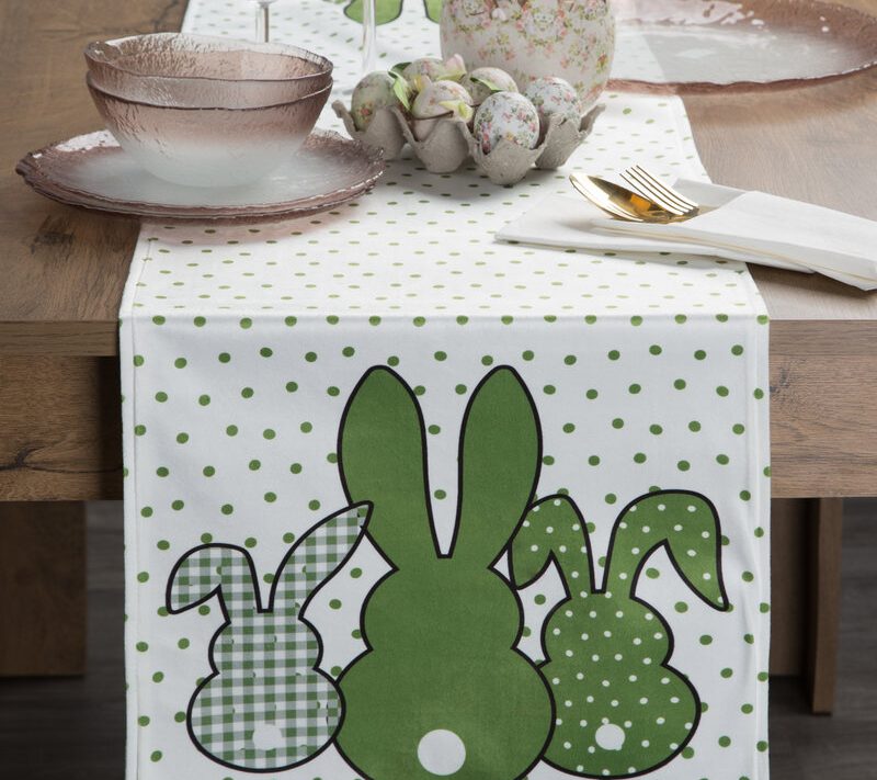 Bieżnik welwetowy Wiosna biały 35 X 140 cm – wielkanocny nadruk