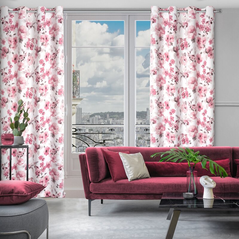 Zasłona gotowa Caren biała 140 X 250 cm – z kwiatowym wzorem