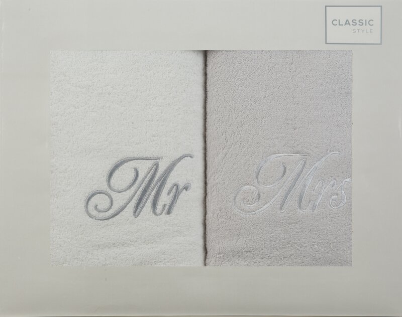 Komplet ręczników Mr Mrs biały 47 x 37 x 7 cm – idealny na prezent