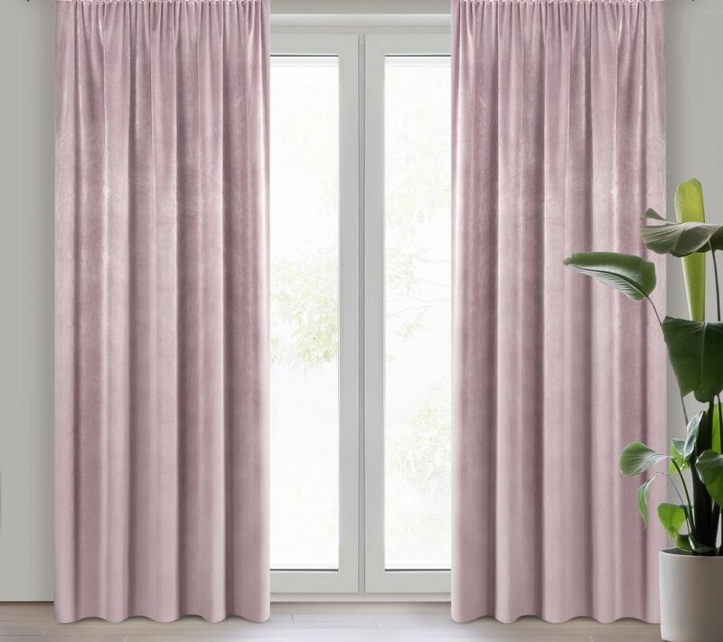 Zasłona gotowa Samanta pudrowy róż 140 X 300 CM – welwetowa miękkość