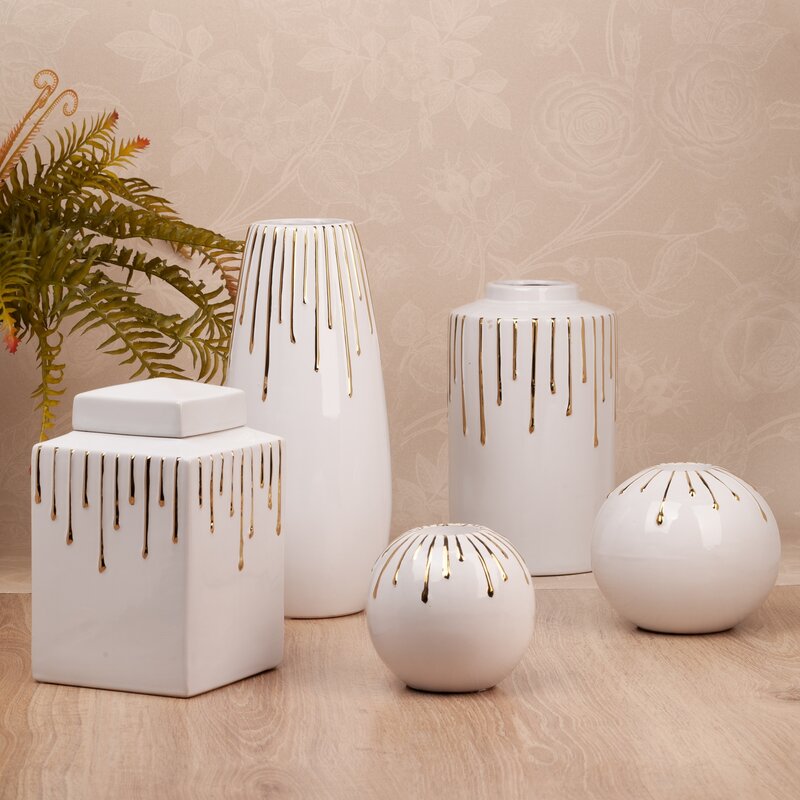 Wazon ceramiczny biały 14 x 14 x 23 cm – na suche i kwiaty