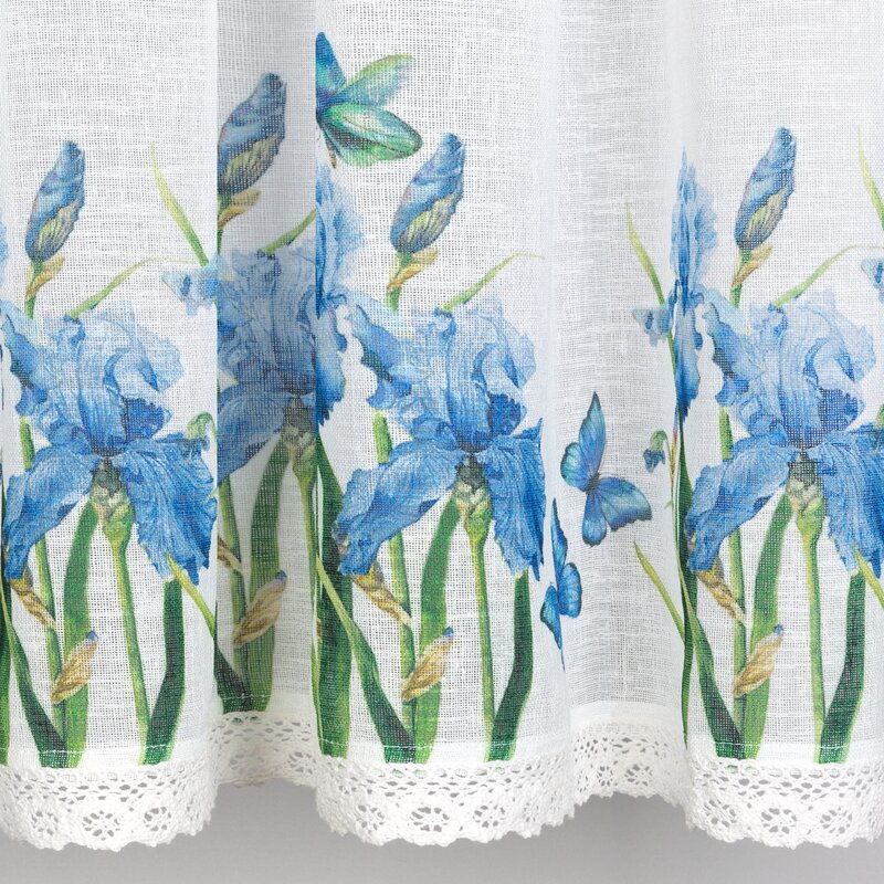 Firana gotowa z kwiatami biała 150 x 60 cm – doda uroku kuchni