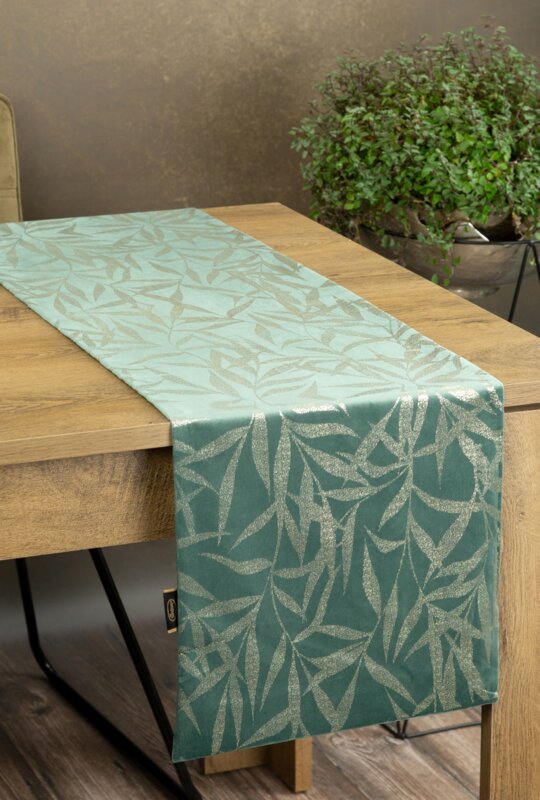 Obrus velvet BLINK 15 ciemnomiętowy 35 x 140 cm – doda blasku stołu