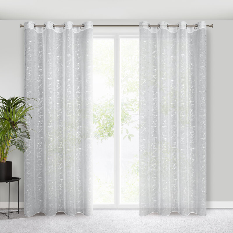 Firana gotowa Reva biała 140 X 250 CM – z subtelnym srebrnym nadrukiem